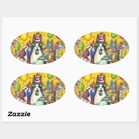 HIS N' FITZ CATS，子猫，ネズミ,おもしろい誕生日 楕円形シール (シート)