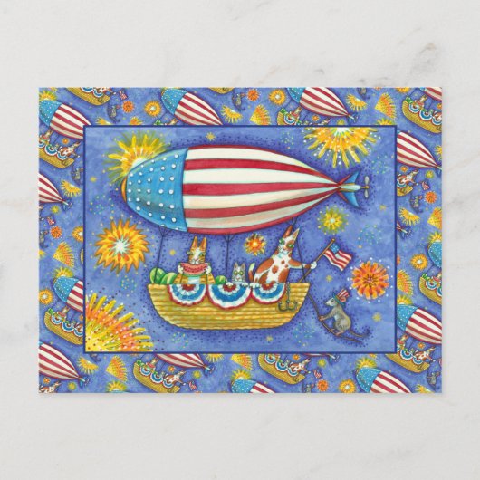 HIS N' FITZ CATS 4 OF JULY ZEPPELIN おもしろい シーズンポストカード (正面)