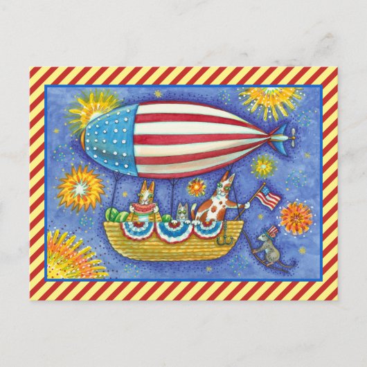 HIS N' FITZ CATS 4 OF JULY ZEPPELIN おもしろい シーズンポストカード (正面)