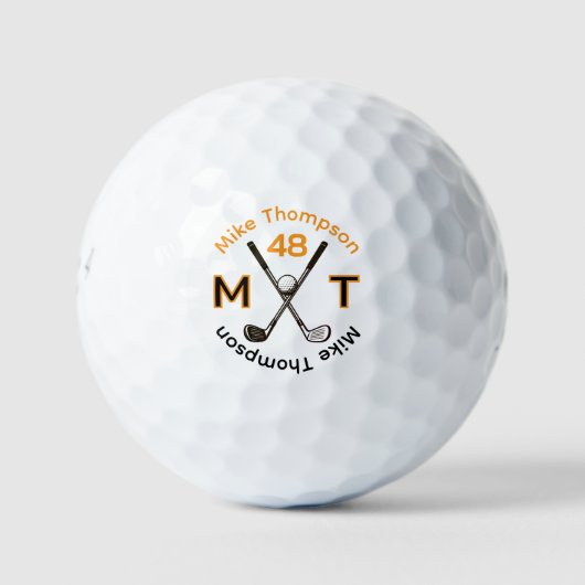 His Name, Initials and Age orange/black Golf Ball ゴルフボール (正面)