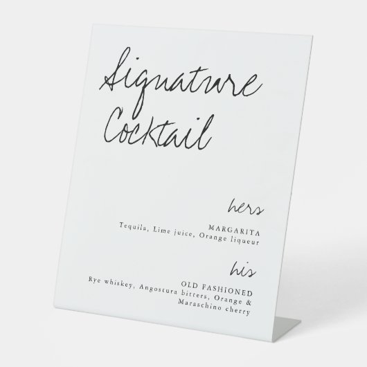 His & Shirsシグネチャーカクテル結婚のバーサイン 台座サイン (正面)