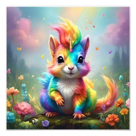 Hiskers of 疑問に思: The Rainbow Unicorn Squirrel フォトプリント (正面)