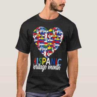 Hispanic Heritage Month All Countries Flags Heart  Tシャツ