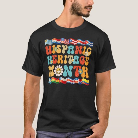 Hispanic Heritage Month Latino Countries Flag Retr Tシャツ (正面)