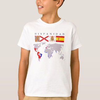 HISPANIDAD orígen y mapa. Camiseta niño. Tシャツ