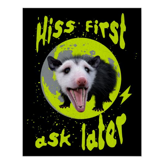 Hiss first, ask later Funny Opossum Hissing ポスター (正面)