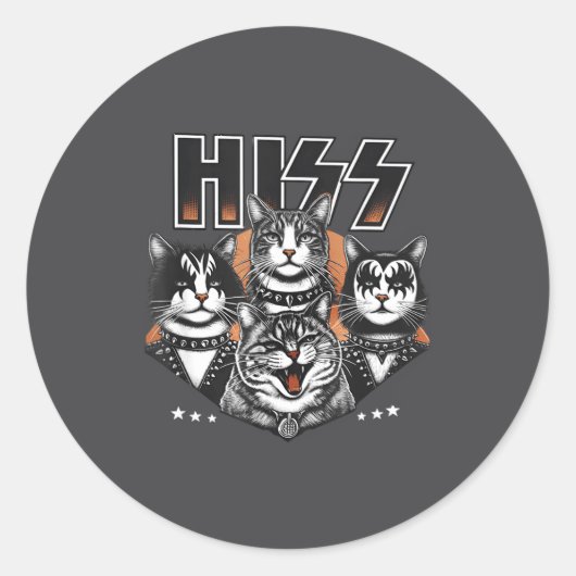 Hiss Funny Cats Kittens Rock Rockin Funny Cat  ラウンドシール (正面)