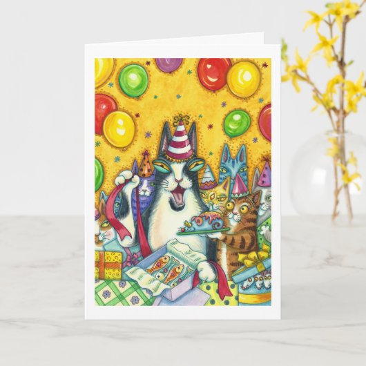 HISS N' FITZ CATS，子猫，ネズミ,おもしろい誕生日 カード (黄色い花)