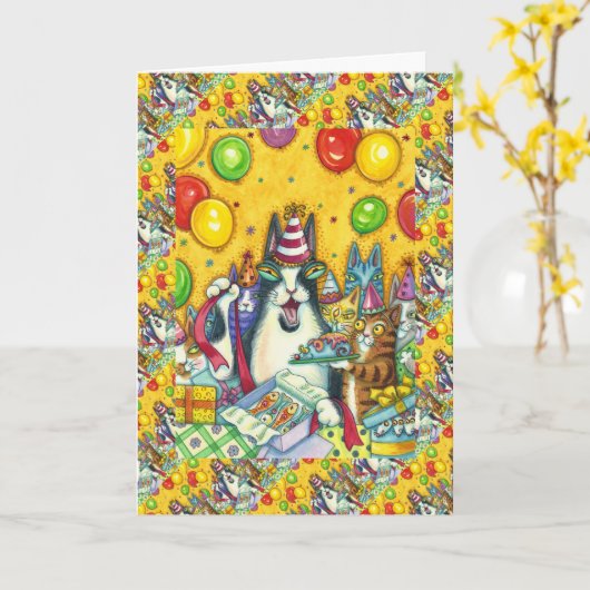 HISS N' FITZ CATS,子猫,ネズミ,おもしろい誕生日 カード (黄色い花)