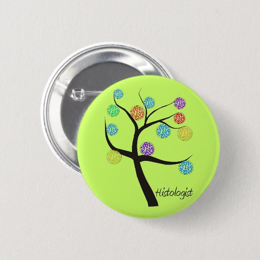 Histologistの木のデザインの顕微鏡の細胞の葉 缶バッジ (正面&裏面)