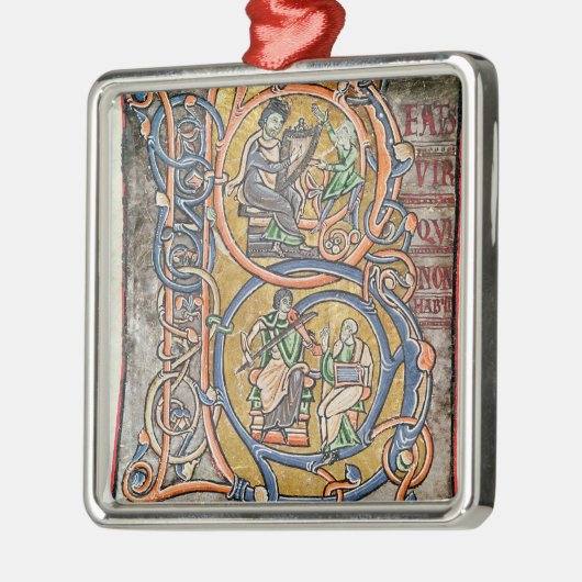 Historiatedは王を描写するデイヴィッド「B」に署名します メタルオーナメント (左)