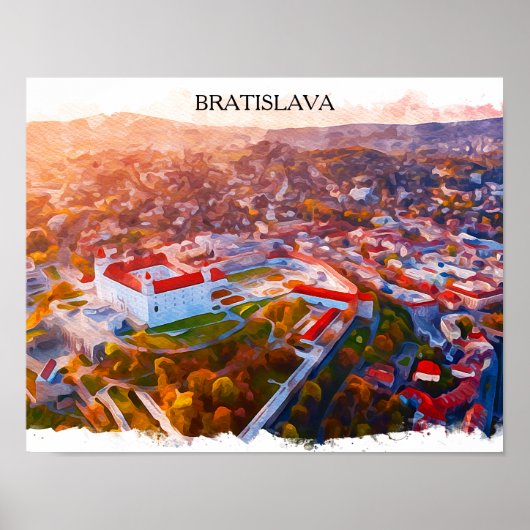Historic Bratislava Slovakia - Watercolor Skyline  ポスター (正面)