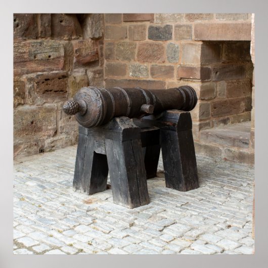 Historic Cannon on Wooden Stand ポスター (正面)
