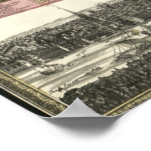 Historic Map of London, England (1740) ポスター (角)