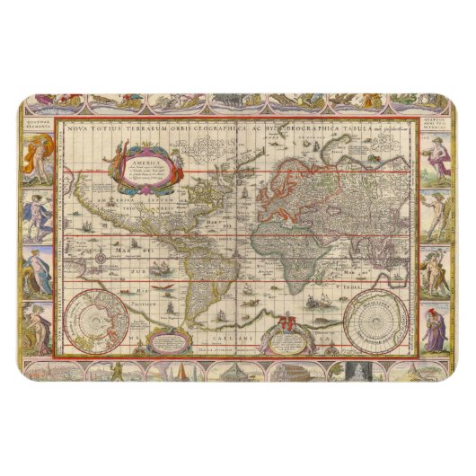 Historic Medieval World Map (by Willem Blaeu) マグネット (横)