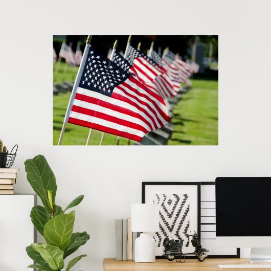 Historic military cemetery with US flags ポスター (ホームオフィス)