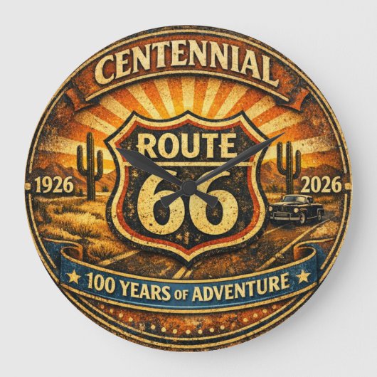 Historic Mother Road Sunset Centennial Timepiece ラージ壁時計 (正面)