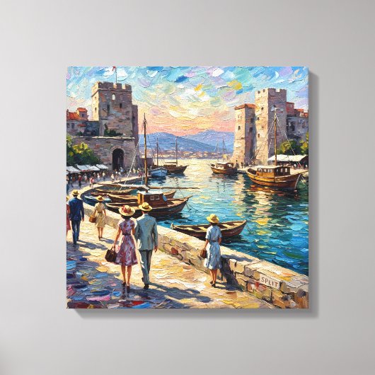 Historic Split Harbor Scene Stretched Canvas キャンバスプリント (正面)