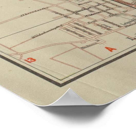 Historical Map of Leipzig by Gaebler 1940 Edition ポスター (角)