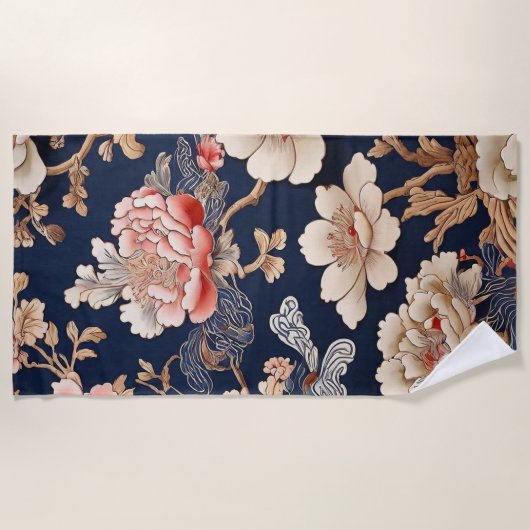 Historisches chinesisches Stoffmuster ビーチタオル (正面)