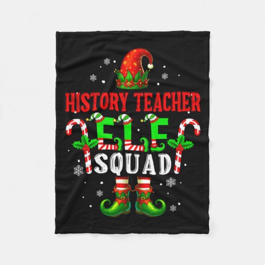 History Teacher Elf Squad Xmas Elf Hat Scute Ss Cu フリースブランケット (正面)
