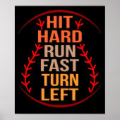 Hit Hard Run Fast Baseball Player Sports Lover Coa ポスター (正面)