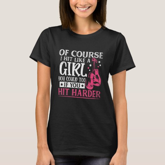 Hit Like A Girl Fun Kickboxing Boxing Kickboxer Gy Tシャツ (正面)