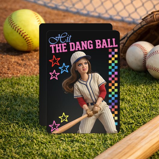 Hit The Dang Ball Funny Baseball Mom Doll Face 招待状