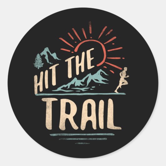 Hit the Trail Runner -レトロスタイルランニングヴィンテージ ラウンドシール (正面)