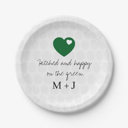 'Hitched and Happy on the Green' Golf Wedding  ペーパープレート (正面)