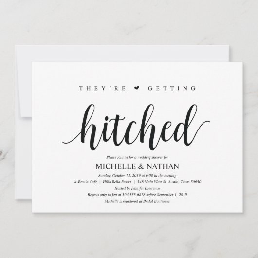 Hitched Bridal Shawer Invitationカードの入手 招待状 (正面)