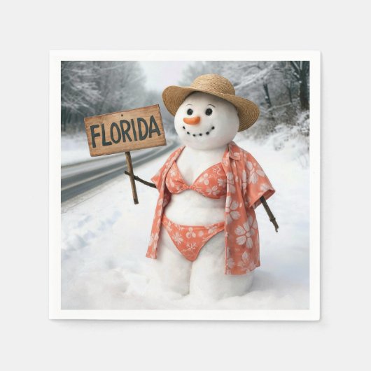 Hitchhiking Lady Snowman With Florida Sign スタンダードカクテルナプキン (正面)