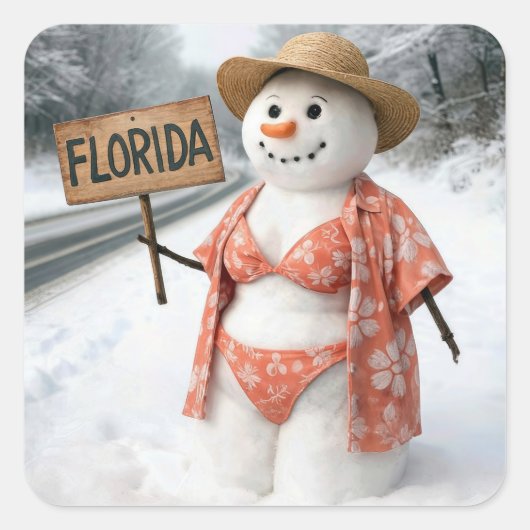 Hitchhiking Snow Lady With Florida Sign スクエアシール (正面)