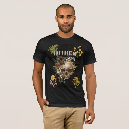 Hither Skull & Flowers Tee – Gothic Floral Art  Tシャツ (正面フル)