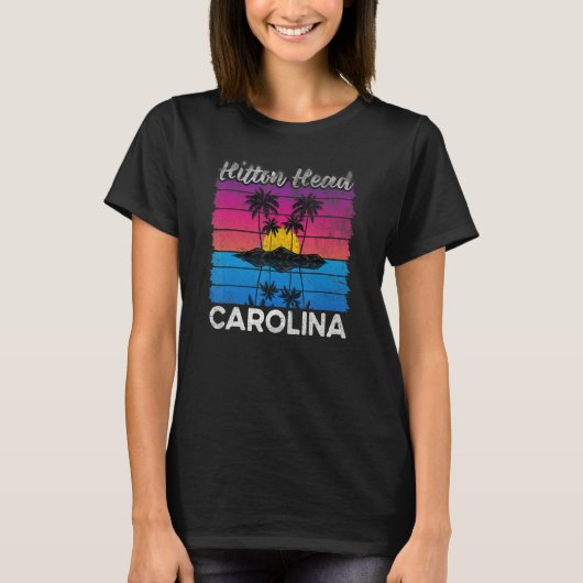 Hitton Head Palm Trees Beach Carolina Retro Vacati Tシャツ (正面)