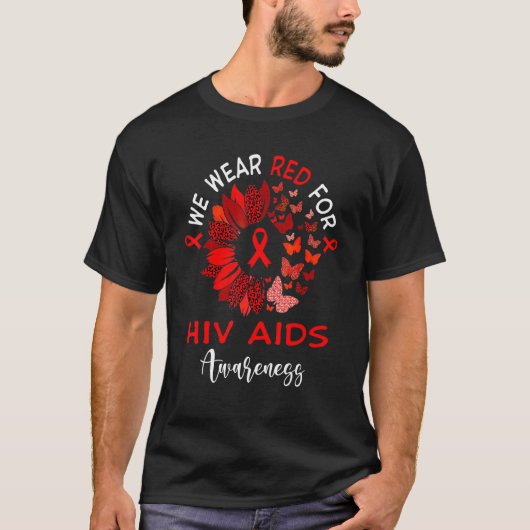 Hivエイズ認識度ヒョウひまわり Tシャツ (正面)