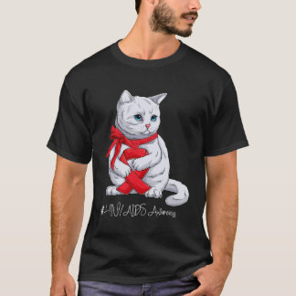 HIV・エイズ啓発月間 レッドリボン 猫 Tシャツ