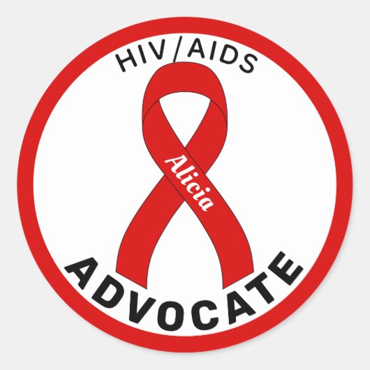 HIV/AIDS Advocateリボンホワイトラウンドステッカー ラウンドシール (正面)