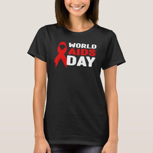 HIVAIDS認識度シャツ – Red Ribbon, World Aids D Tシャツ (正面)
