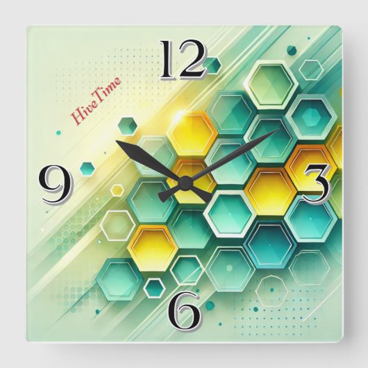 HiveTime オリジナル六角形デザイン|壁掛け時計 スクエア壁時計 (正面)