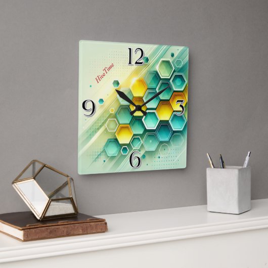 HiveTime Customizable Hexagon Design | Wall Clock スクエア壁時計 (オフィス)