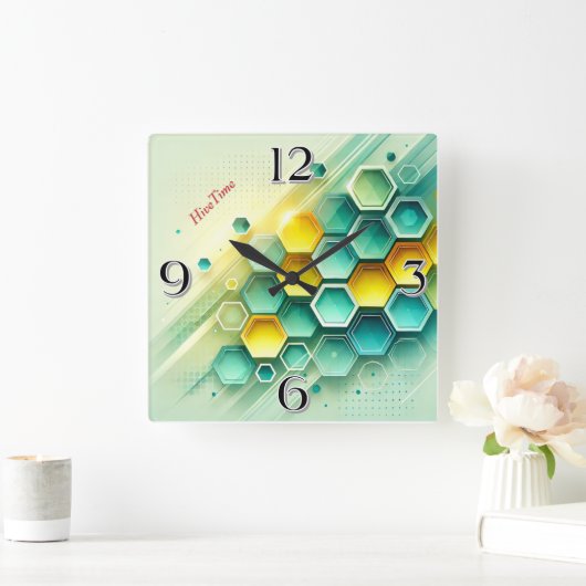 HiveTime Customizable Hexagon Design |  Wall Clock スクエア壁時計 (ホーム)
