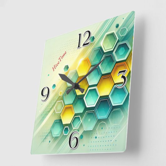 HiveTime Customizable Hexagon Design |  Wall Clock スクエア壁時計 (傾斜)