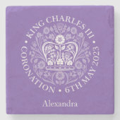 HMキング・チャールズ3世の戴冠式パーソナライズされた ストーンコースター (正面)