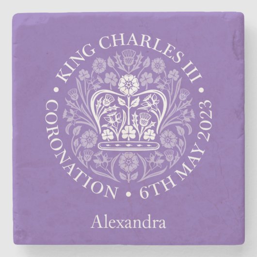 HMキング・チャールズ3世の戴冠式パーソナライズされた ストーンコースター (正面)