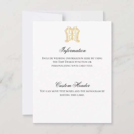 HMモノグラムまたはMHモノグラム情報カード 招待状 (正面)