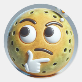 Hmm…– Thinking Pickleball Emoji Sticker ラウンドシール