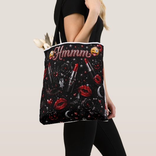 Hmmm Red Lipstick Gothic Glam Halloween Leggings トートバッグ (クローズアップ)