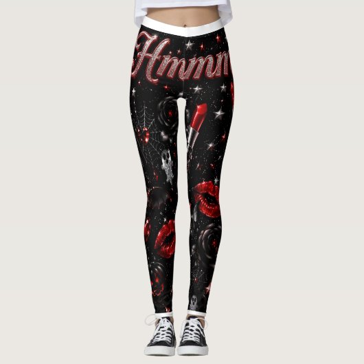 Hmmm Red Lipstick Gothic Glam Halloween Leggings レギンス (正面)