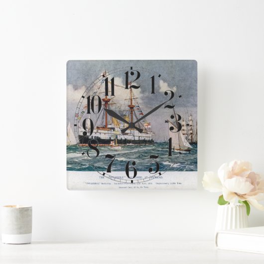 HMS柔軟性のない鉄装戦艦1876 スクエア壁時計 (ホーム)